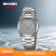 时刻美商务石英表实心钢带蝴蝶扣英文星期显示通勤简约款 男女手表