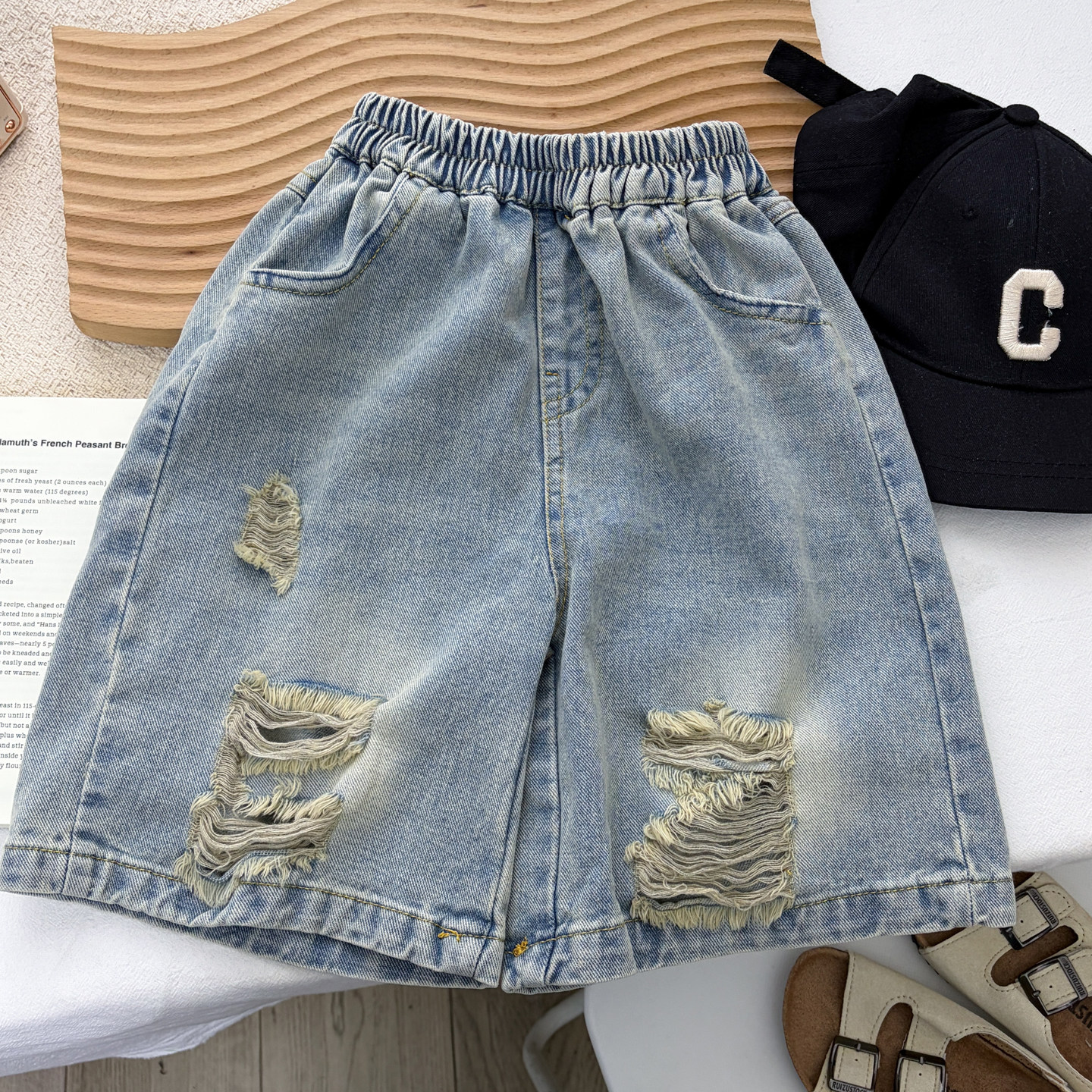 男童软牛仔中裤破洞儿童裤子夏季男孩短裤潮时髦痞帅个性宽松中童