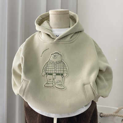 男童加绒卫衣秋冬2025新款儿童带帽上衣一体绒男孩连帽韩版中童潮