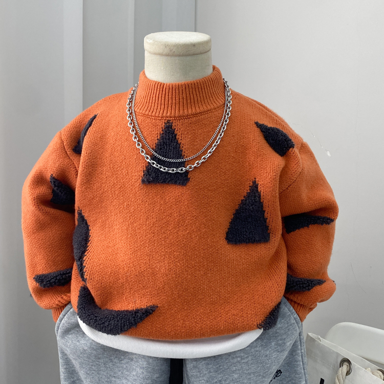 衬肤嫩桔色柔软毛衣中领男童秋冬