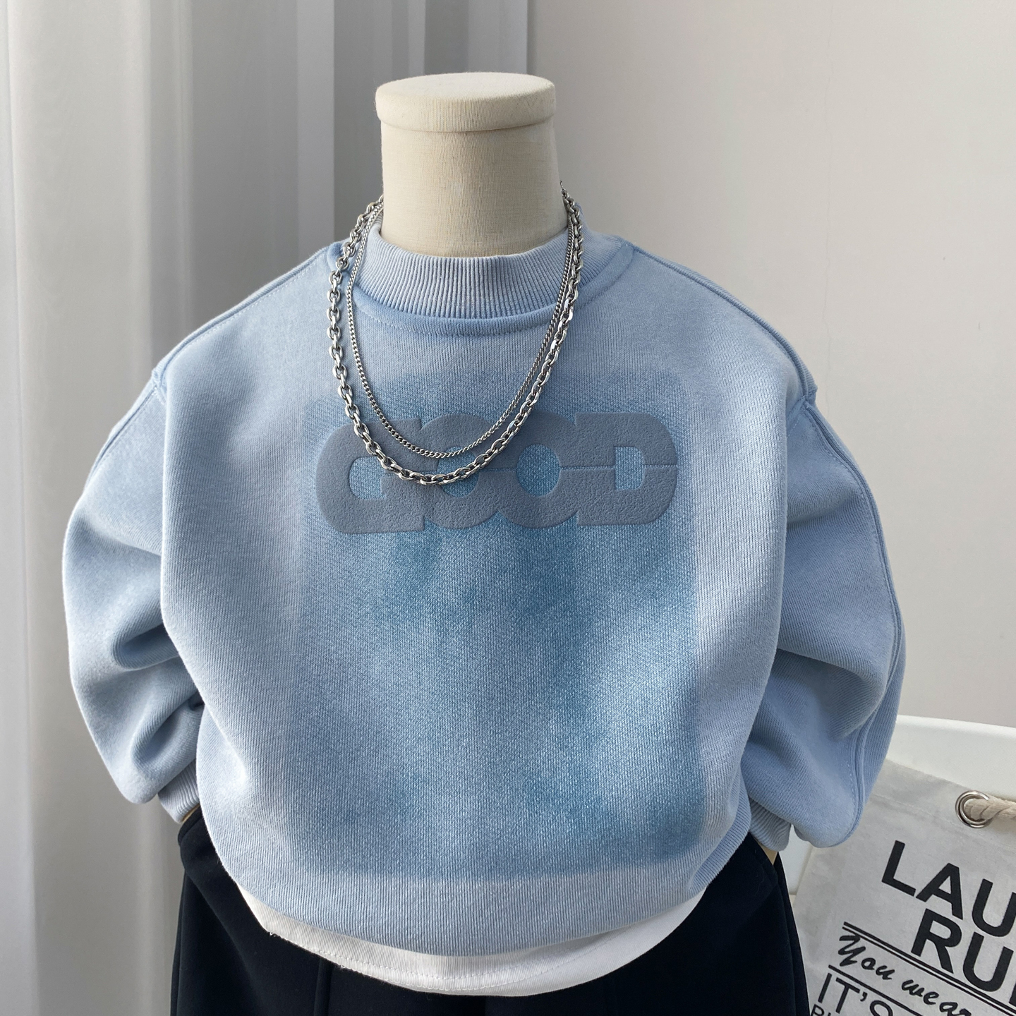 一体绒男童加绒卫衣衬肤浅蓝色