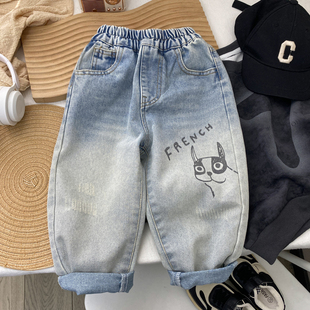 男童裤子春装2026新款儿童牛仔裤春秋季痞帅风潮时髦浅色中童小童
