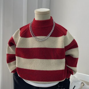 儿童毛衣男童秋冬款2026新款线衣打底衫粗线加厚上衣红色中童小童