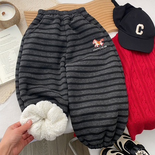 男童加绒裤子冬季加厚一体绒保暖儿童卫裤男孩宽松韩版中童小童潮