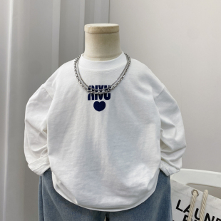 男童长袖t恤春秋白色上衣打底衫薄款春夏圆领柔软儿童男孩中小童