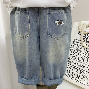 男童软牛仔裤春装2026新款儿童裤子男孩韩版春季中童小童洋气浅蓝