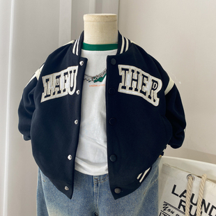 男童外套春秋款儿童棒球服夹克男孩黑色圆领韩版中小童潮酷痞帅风