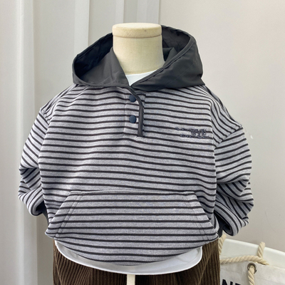 男童加绒卫衣秋冬款2025新款带帽洋气男孩韩版连帽上衣韩系一体绒