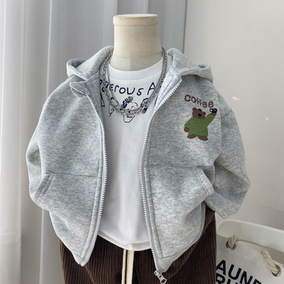 男童加绒外套秋冬2025新款带帽儿童卫衣连帽初冬男孩中童小童韩版