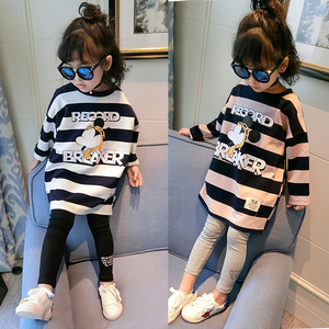 小女孩长袖t恤2小童连衣裙春秋装4女童韩版5宽松6中长款卫衣3岁潮