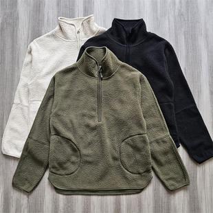 外贸原单羊羔绒女款半拉链套头上衣外套宽松舒服休闲运动长袖卫衣