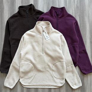 外贸原单羊羔绒女款半拉链套头上衣外套宽松舒服休闲运动长袖卫衣