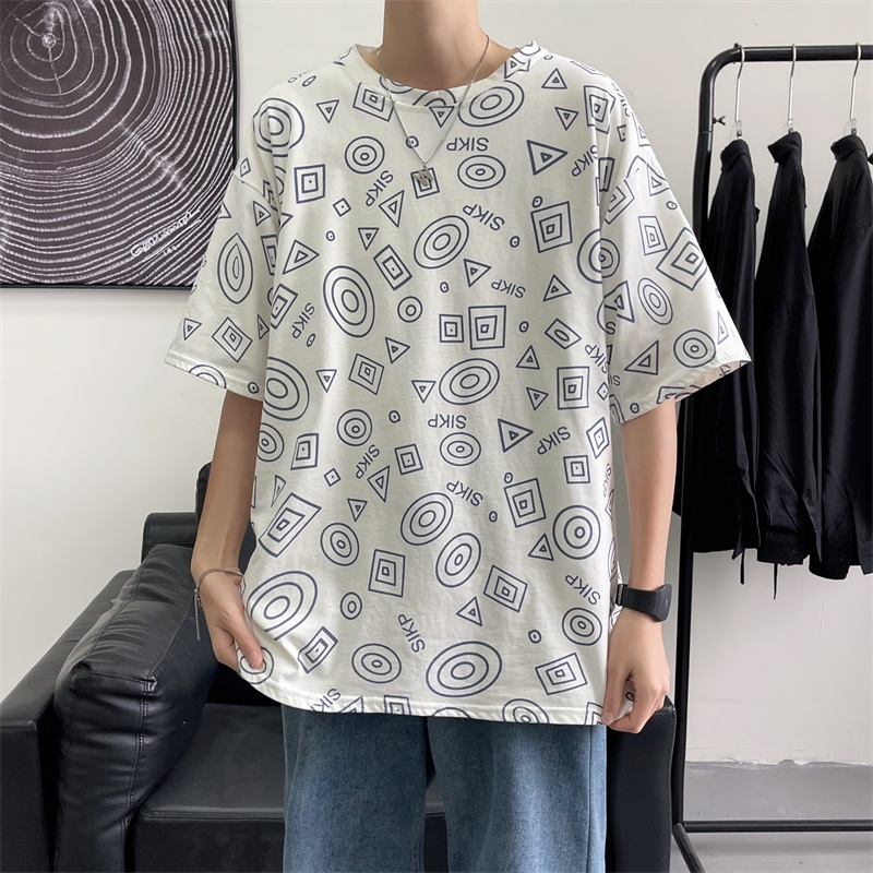 Versatile temperament literature and art full of letters round neck short sleeve man