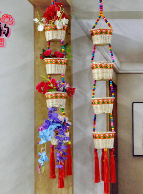 古韵新款民族风装饰竹编花篮餐馆
