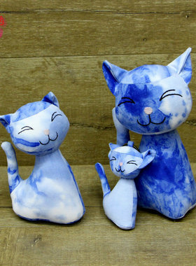 云南大理扎染布手工制作猫咪公仔