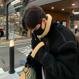 轧戏代旭马思超陈星旭同款麂皮绒羊羔毛棉服外套男感飞行棉衣夹克