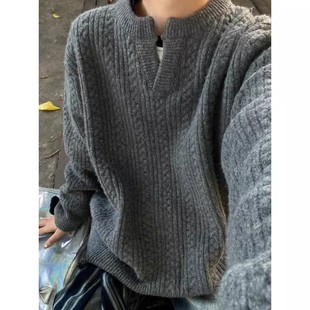 慵懒风v领针织衫 骄阳似我林屿森宋威龙同款 美式 冬季 麻花毛衣男款