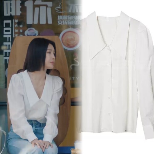 亦舞之城谭思婷秦岚同款春季长袖白色衬衫小众百搭感打底韩系上衣