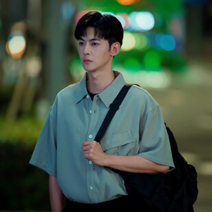 许我耀眼于一鸣唐晓天同款肌理感工装短袖衬衫男半袖日系翻领衬衣