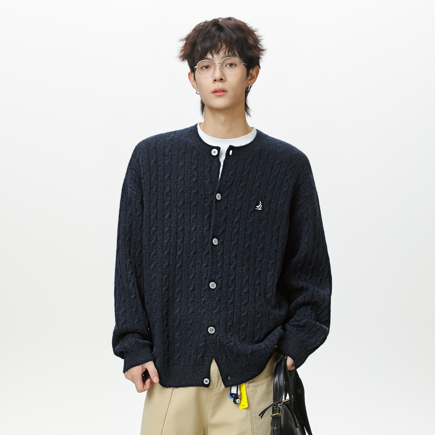 现在就出发王安宇同款绞花圆领毛衣男秋冬保暖肌理针织开衫男线衣