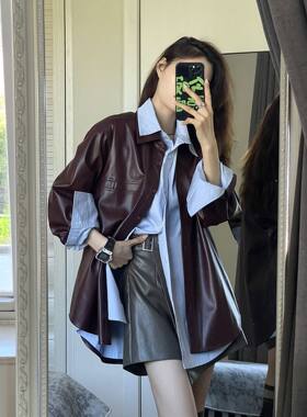 乘风2026孙怡万千惠谢楠唐艺昕同款PU皮衣外套女复古夹克百搭衬衫