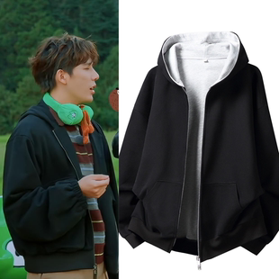 现在就出发白敬亭王安宇同款撞色内里连帽卫衣男运动帽衫短宽夹克