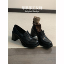 超软小羊皮乐福鞋粗跟高跟鞋2025新款英伦风增高黑色小皮鞋女秋季