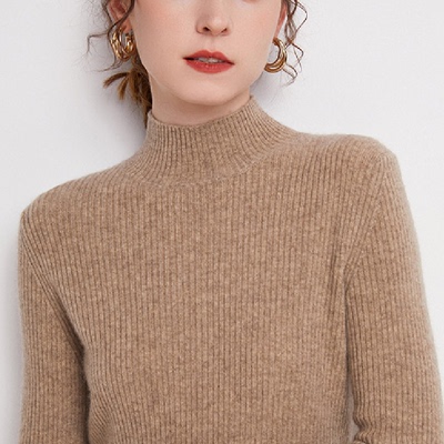 半高领100%纯羊毛衫毛衣女套头