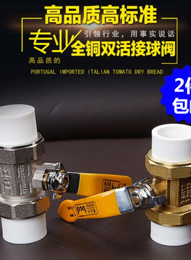 包邮 高品质PPR双头活接铜球阀204分 256分 321寸PPR双热熔管阀门
