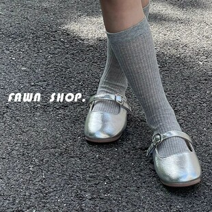 银色半拖皮鞋包头公主女童拖鞋2025新款凉鞋外传芭蕾鞋玛丽珍鞋子