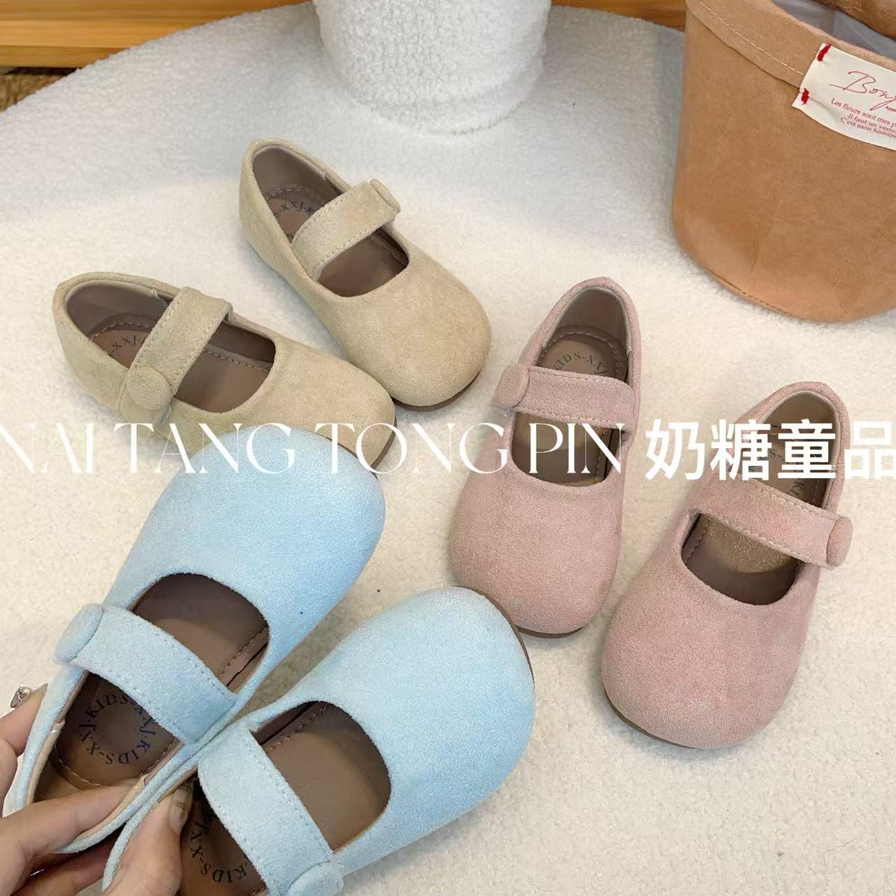 韩版童鞋绒面女童玛丽珍圆头单鞋软底纯色简约儿童皮鞋宝宝鞋子