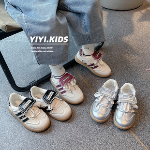 女童学生运动德训鞋 儿童鞋 款 2024秋季 男童翻盖大舌头字母休闲板鞋