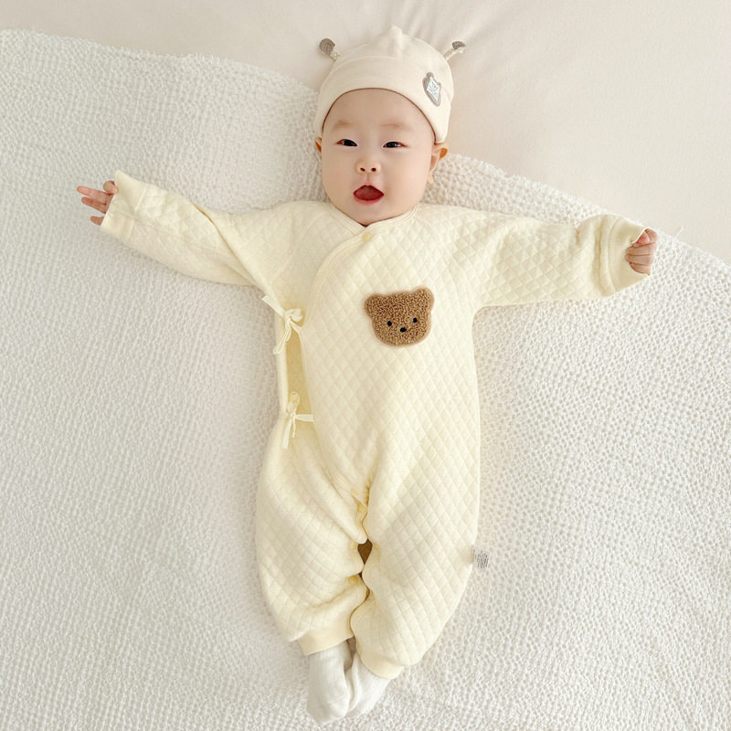 婴儿加棉连体衣新生儿保暖衣薄棉爬服哈衣男女宝宝春秋冬季和尚服