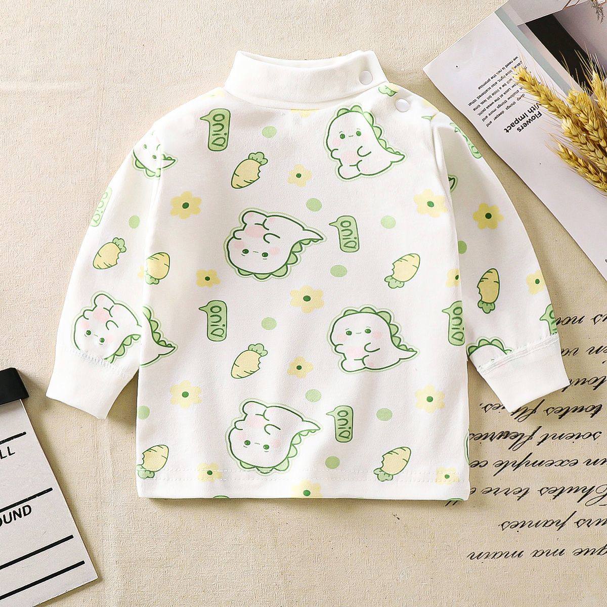 婴儿a类纯棉套头秋衣女童高领打底衣单件衣服男孩全棉内衣家居服