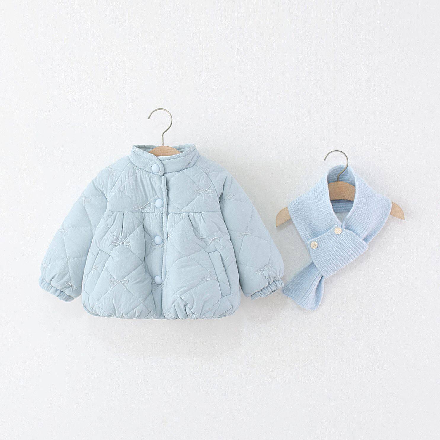 童装女童棉服外套冬季加厚加绒儿童女宝宝纯色围巾棉袄0一1-3-4岁