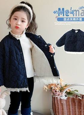 女童秋冬加厚波点夹棉棉服