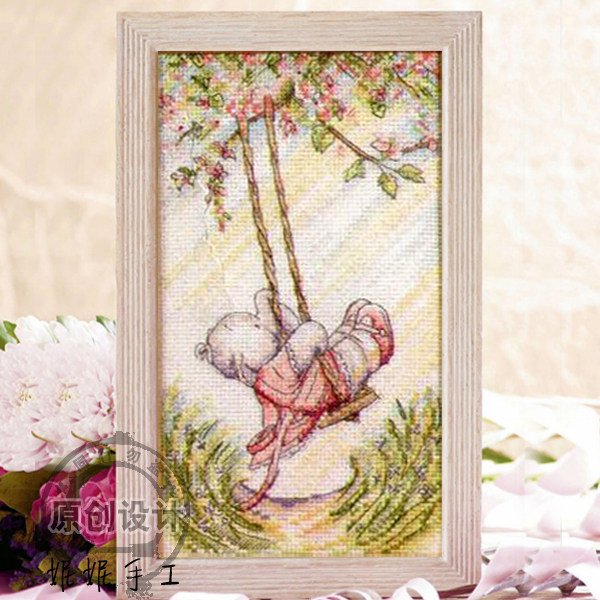 2021妮妮手工dmc十字绣diy刺绣材料包小象荡秋千卡通自己绣无印花