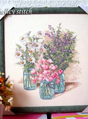 2024杂志款DMC十字绣瓶中野花手工棉线布花卉高CT无印花DIM35122