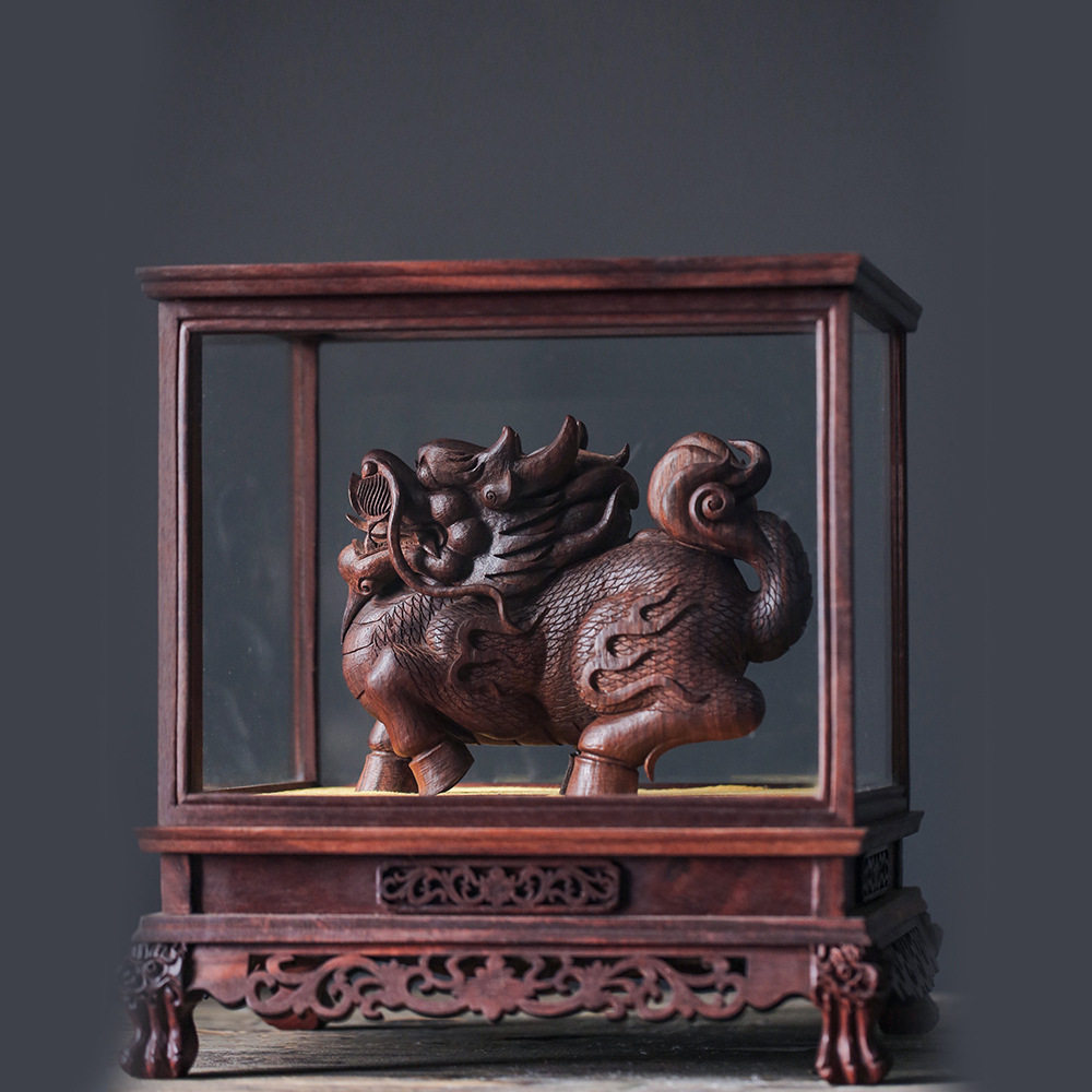 海南黄花梨紫油梨麒麟精工大摆件湘工手造文玩木雕收藏工艺品送礼