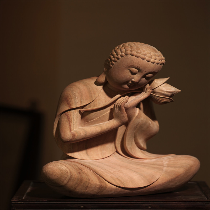 百年香樟木冥想佛摆件一木雕琢香气醇厚手持莲花文玩收藏品送礼