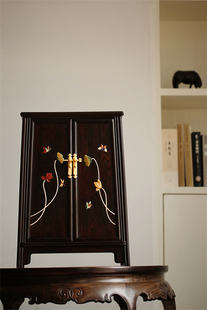 紫光檀百宝嵌青莲圆角柜茶边柜榫卯结构制器文房藏物茶室置器送礼