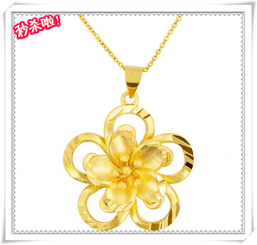 越南沙金大花链子  镀24K黄金女士大花朵 新娘玫瑰花坠子锁骨项链