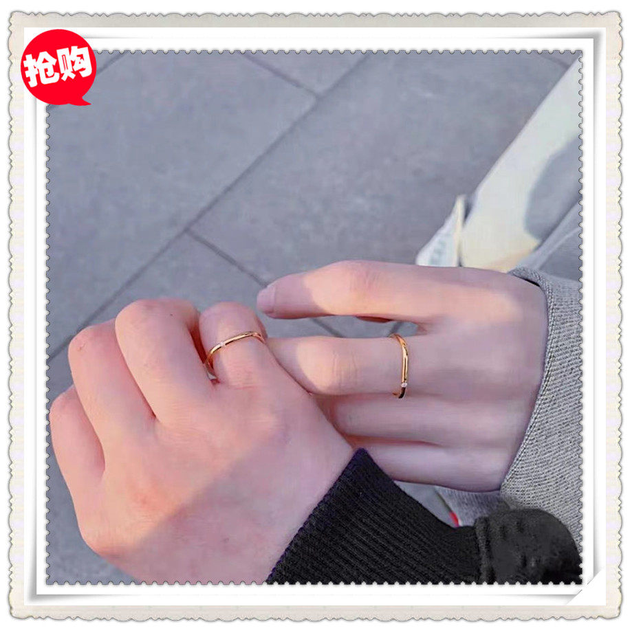 越南沙金指环 镀24K黄金新款抖音同款简约素圈情侣小方戒活口戒指
