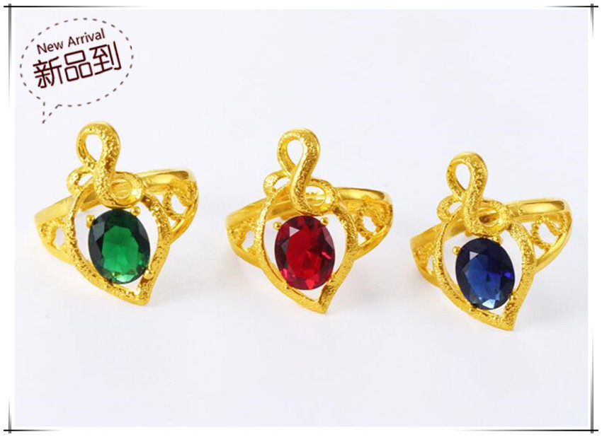 越南沙金时尚风女士彩色锆石戒指