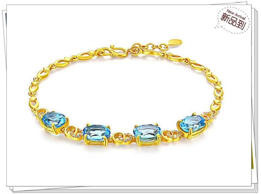 越南沙金手链  镀24K黄金2020新款女士托帕石 蓝宝石镶嵌宝石手镯