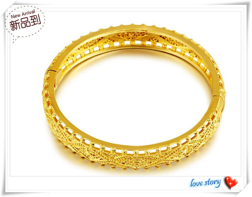 越南沙金手镯  镀24K黄金新款女士时尚镂空卡扣沙金手镯 不掉色