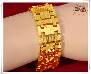 越南沙金手饰男款  镀24k黄金新款男士流行喷砂宽面 仿真金手表链