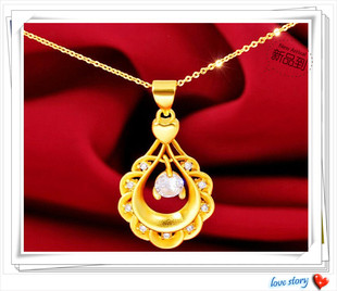 越南沙金项链 镀24K黄金新款女生经典水滴正反两戴白水晶坠配链子