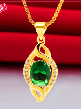 女士百搭镶嵌宝石沙金水滴吊坠