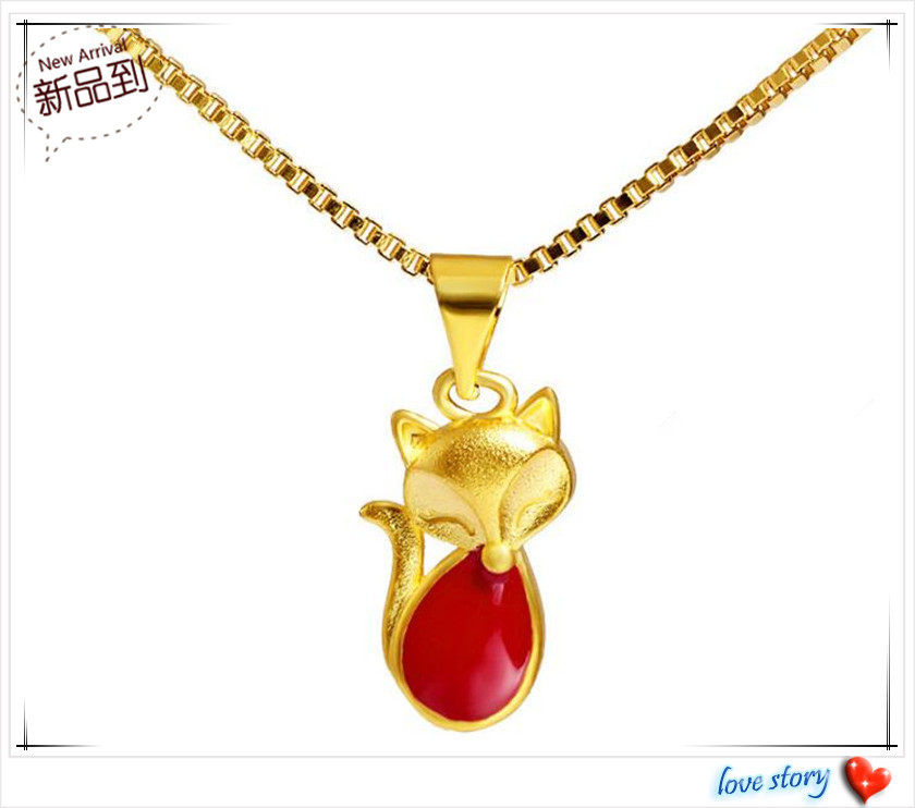 越南沙金项链  镀24K黄金新款女生绿玉髓狐狸吊坠盒子仿真金项链